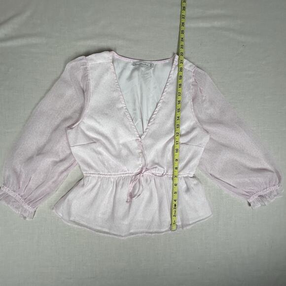 Abercrombie & Fitch V-neck lined sheer blush peasant top defined high waist SZ M - Picture 6 of 8